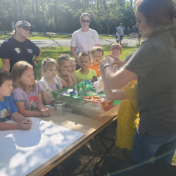 students using landfill model outdoors